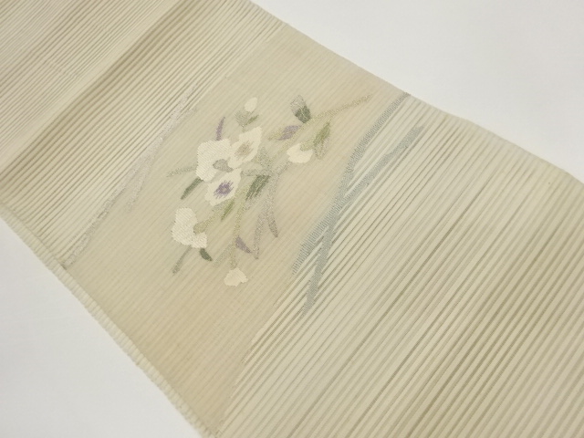 絽綴れ抽象花・枝葉模様織出し名古屋帯